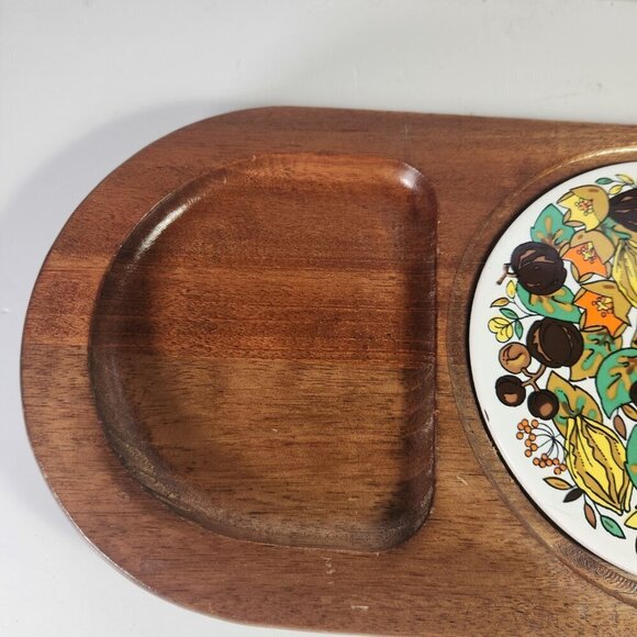 Charcuterie Cheese Board Tray with Ceramic Tile in the Center Vintage 70s Japan - Picture 4 of 11